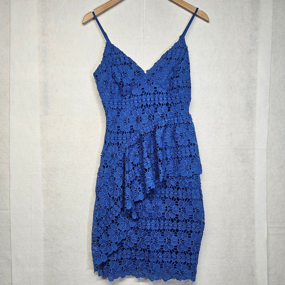 Lulus Royal Blue Lace Bodycon Cocktail Dress Exposed Zip Back Sz S